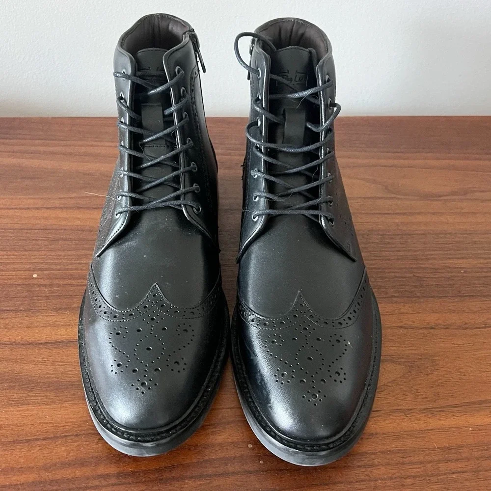 Flag Ltd Wingtip Ankle Boots Black Leather Lace Up Mens 11.5 M‎
